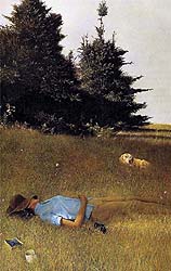 distant thunder Andrew Wyeth print dog sleeping woman blueberries
